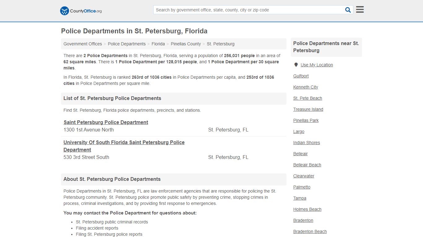 Police Departments - St. Petersburg, FL (Arrest Records & Police Logs)